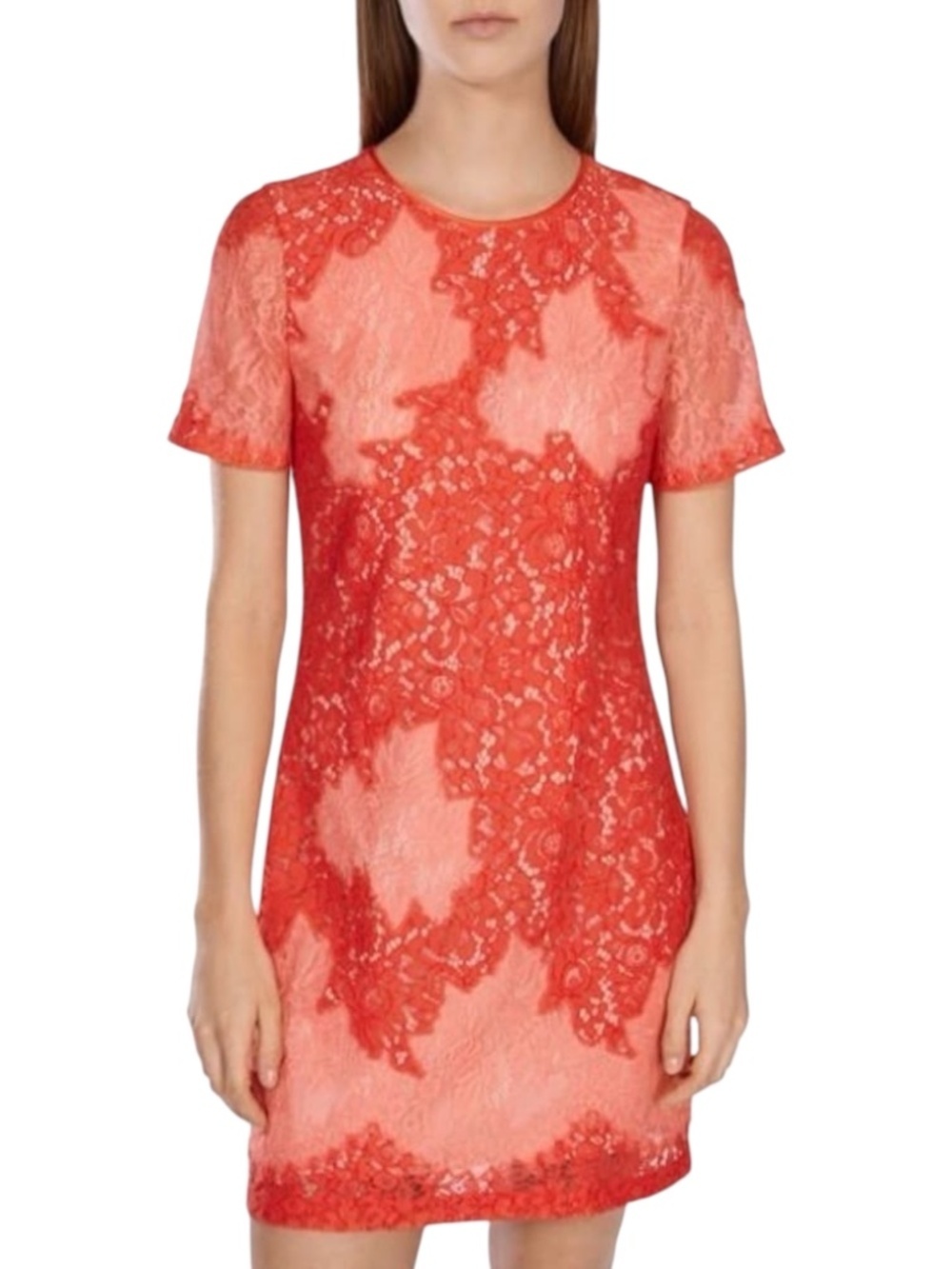 Karen Millen Lace Appliqué Overlay Shift Dress Sheat Cocktail Wedding Guest Sz 4